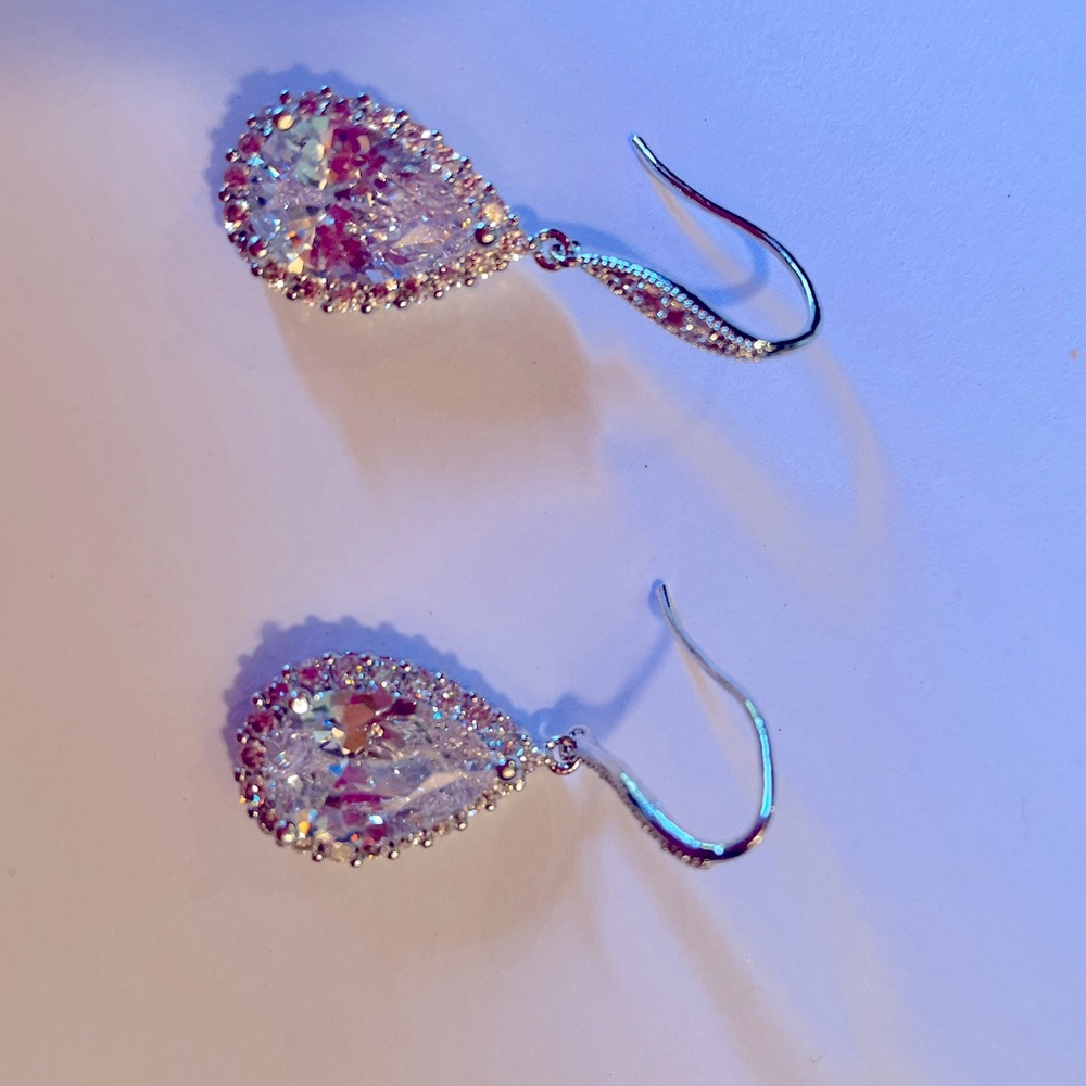 CZ teardrop halo earrings